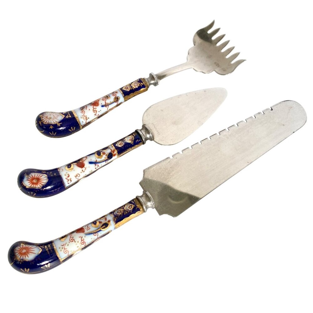 Royal Crown Derby Traditional Imari Hostess Set With Painted China Handles